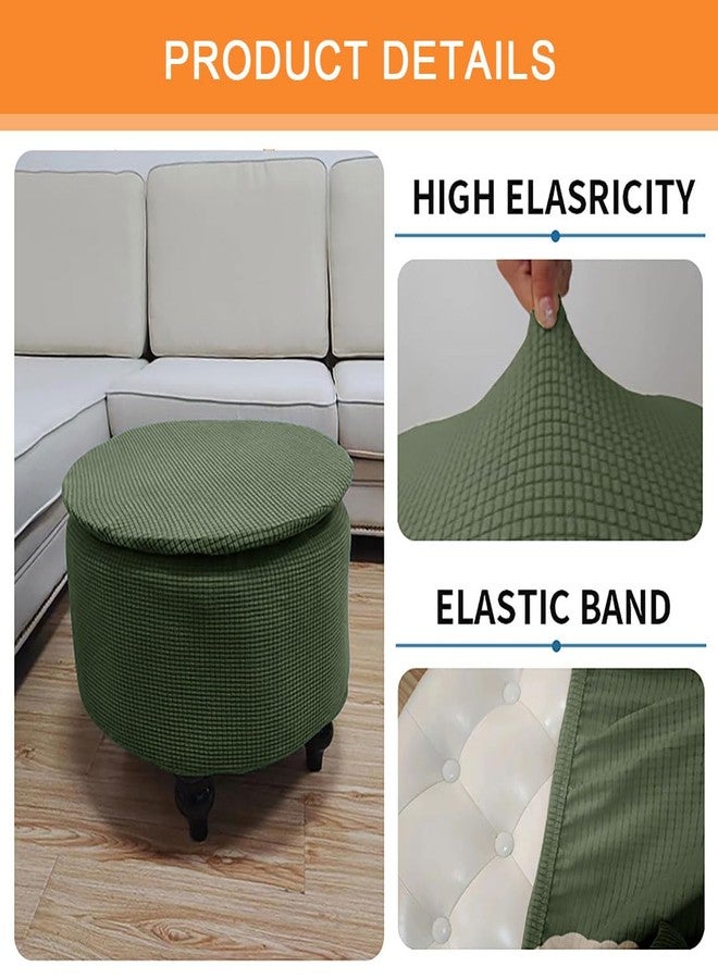 غطاء عثماني دائري من لوسينويرت، قابل للتمدد، ناعم، مناسب لتخزين القدمين، غطاء عثماني قابل للطي، غطاء كرسي قابل للطي، واقي أثاث، لون أخضر عسكري، ديكور منزلي - Image 3